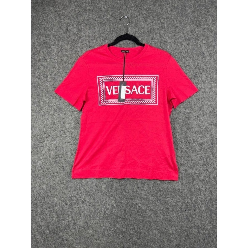 Versace Womens IT 40 US 4 S Red Logo Embroidered Cotton T-Shirt A81344 NWT